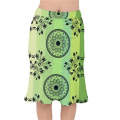 Green Grid Cute Flower Mandala Short Mermaid Skirt by Magicworlddreamarts1