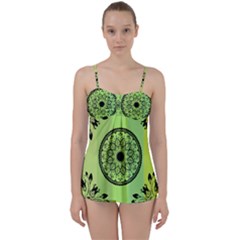 Green Grid Cute Flower Mandala Babydoll Tankini Set by Magicworlddreamarts1