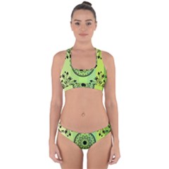 Green Grid Cute Flower Mandala Cross Back Hipster Bikini Set by Magicworlddreamarts1