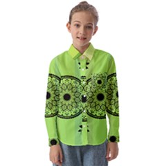 Green Grid Cute Flower Mandala Kids  Long Sleeve Shirt