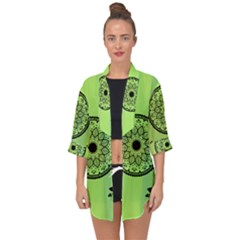 Green Grid Cute Flower Mandala Open Front Chiffon Kimono