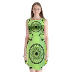 Green Grid Cute Flower Mandala Sleeveless Chiffon Dress  