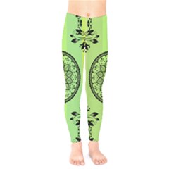 Green Grid Cute Flower Mandala Kids  Leggings by Magicworlddreamarts1