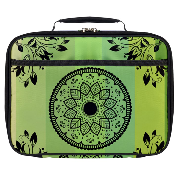 Green Grid Cute Flower Mandala Full Print Lunch Bag