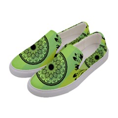 Green Grid Cute Flower Mandala Women s Canvas Slip Ons