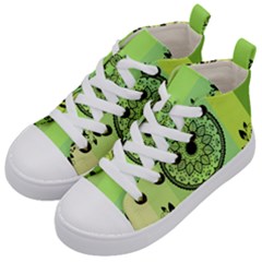 Green Grid Cute Flower Mandala Kids  Mid-top Canvas Sneakers by Magicworlddreamarts1