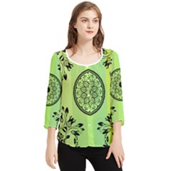 Green Grid Cute Flower Mandala Chiffon Quarter Sleeve Blouse by Magicworlddreamarts1