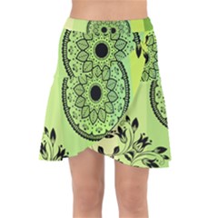 Green Grid Cute Flower Mandala Wrap Front Skirt by Magicworlddreamarts1