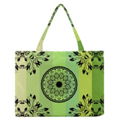 Green Grid Cute Flower Mandala Zipper Medium Tote Bag