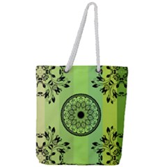 Green Grid Cute Flower Mandala Full Print Rope Handle Tote (large)