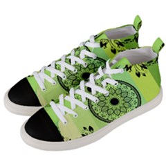 Green Grid Cute Flower Mandala Men s Mid-top Canvas Sneakers