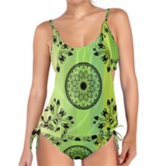 Green Grid Cute Flower Mandala Tankini Set