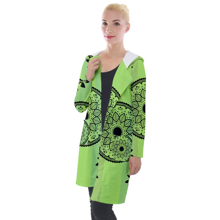 Green Grid Cute Flower Mandala Hooded Pocket Cardigan