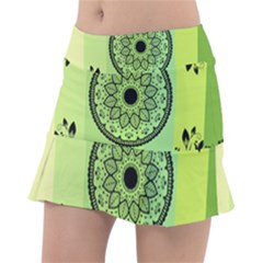 Green Grid Cute Flower Mandala Classic Tennis Skirt by Magicworlddreamarts1