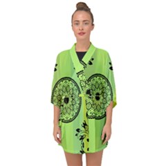 Green Grid Cute Flower Mandala Half Sleeve Chiffon Kimono