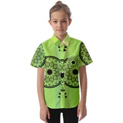 Green Grid Cute Flower Mandala Kids  Short Sleeve Shirt