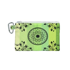 Green Grid Cute Flower Mandala Canvas Cosmetic Bag (small)