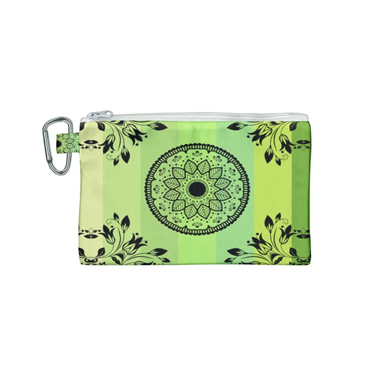 Green Grid Cute Flower Mandala Canvas Cosmetic Bag (Small)