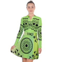 Green Grid Cute Flower Mandala Long Sleeve Panel Dress by Magicworlddreamarts1