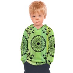 Green Grid Cute Flower Mandala Kids  Overhead Hoodie