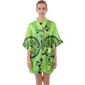 Green Grid Cute Flower Mandala Half Sleeve Satin Kimono  View1