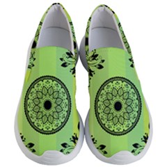 Green Grid Cute Flower Mandala Women s Lightweight Slip Ons