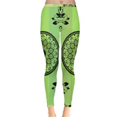 Green Grid Cute Flower Mandala Inside Out Leggings