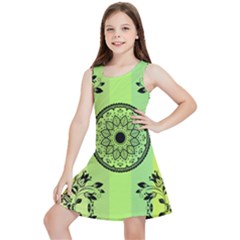 Green Grid Cute Flower Mandala Kids  Lightweight Sleeveless Dress