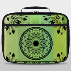 Green Grid Cute Flower Mandala Full Print Lunch Bag by Magicworlddreamarts1