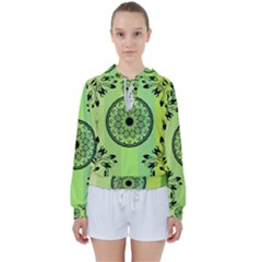 Green Grid Cute Flower Mandala Women s Tie Up Sweat