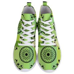 Green Grid Cute Flower Mandala Men s Lightweight High Top Sneakers