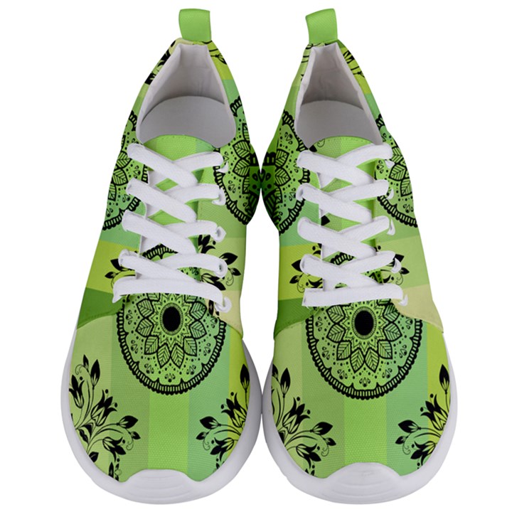 Green Grid Cute Flower Mandala Men s Lightweight Sports Shoes