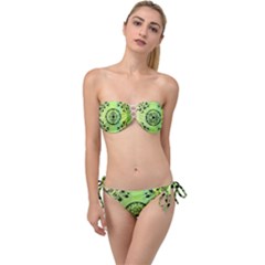 Green Grid Cute Flower Mandala Twist Bandeau Bikini Set