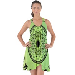 Green Grid Cute Flower Mandala Show Some Back Chiffon Dress