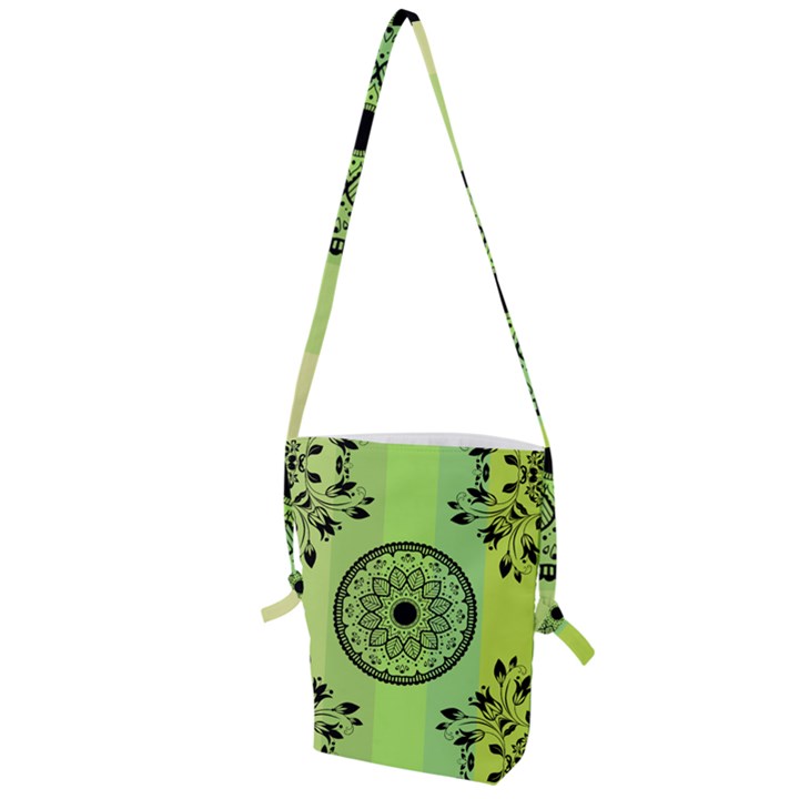 Green Grid Cute Flower Mandala Folding Shoulder Bag