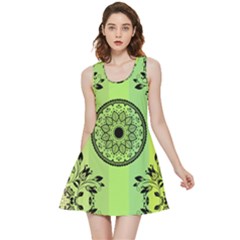 Green Grid Cute Flower Mandala Inside Out Reversible Sleeveless Dress