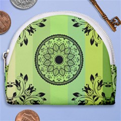 Green Grid Cute Flower Mandala Horseshoe Style Canvas Pouch by Magicworlddreamarts1