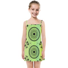 Green Grid Cute Flower Mandala Kids  Summer Sun Dress