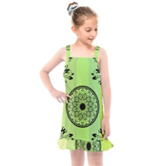 Green Grid Cute Flower Mandala Kids  Overall Dress