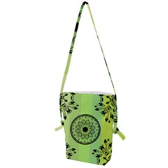 Green Grid Cute Flower Mandala Folding Shoulder Bag by Magicworlddreamarts1