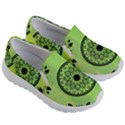 Green Grid Cute Flower Mandala Kids Lightweight Slip Ons View3