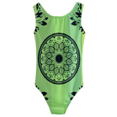 Green Grid Cute Flower Mandala Kids  Cut-Out Back One Piece Swimsuit