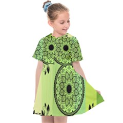 Green Grid Cute Flower Mandala Kids  Sailor Dress by Magicworlddreamarts1