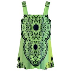 Green Grid Cute Flower Mandala Kids  Layered Skirt Swimsuit