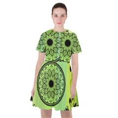 Green Grid Cute Flower Mandala Sailor Dress