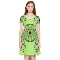 Green Grid Cute Flower Mandala Inside Out Cap Sleeve Dress