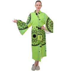 Green Grid Cute Flower Mandala Maxi Velour Kimono