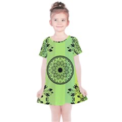 Green Grid Cute Flower Mandala Kids  Simple Cotton Dress by Magicworlddreamarts1