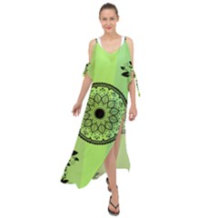 Green Grid Cute Flower Mandala Maxi Chiffon Cover Up Dress by Magicworlddreamarts1