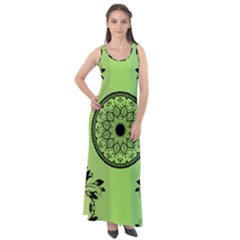 Green Grid Cute Flower Mandala Sleeveless Velour Maxi Dress by Magicworlddreamarts1